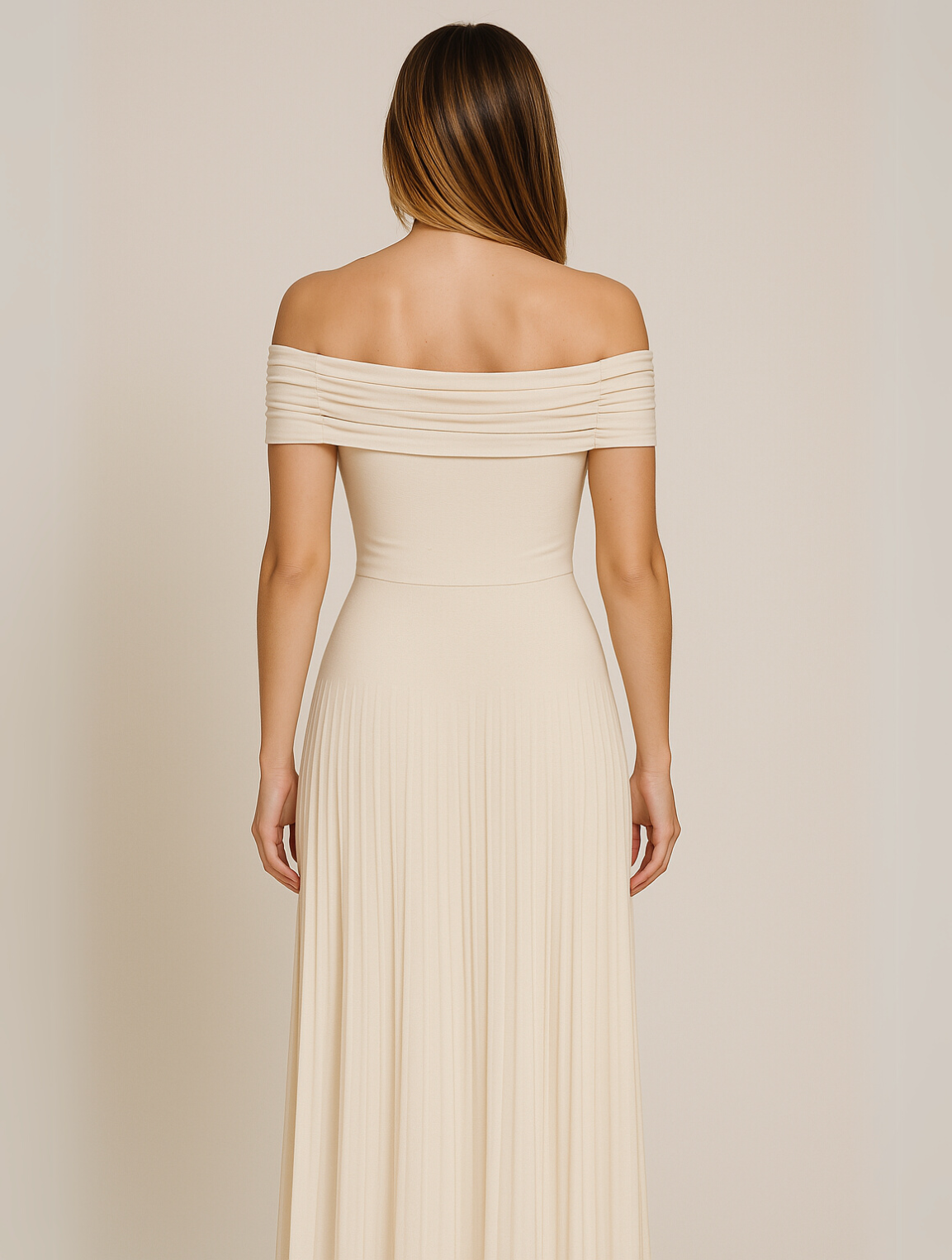 The Hills Nashville Bella Wedding Guest Pleated Maxi Dress Off-Shoulder