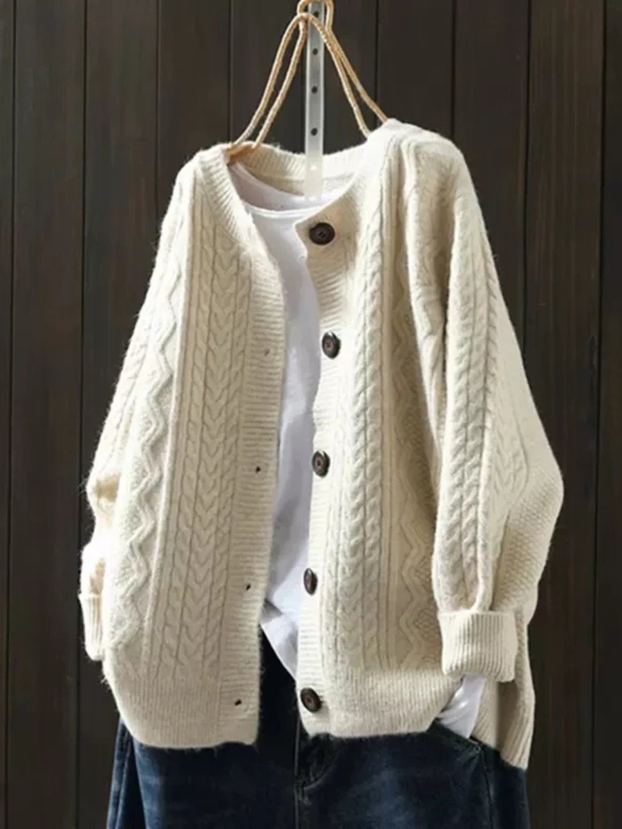 Riverstone Wear Sophia Oversized Cable-Knit Button-Down Cardigan
