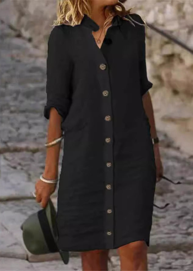 LumiNovi Button Front Shirt Dress Relaxed Fit Half Sleeve