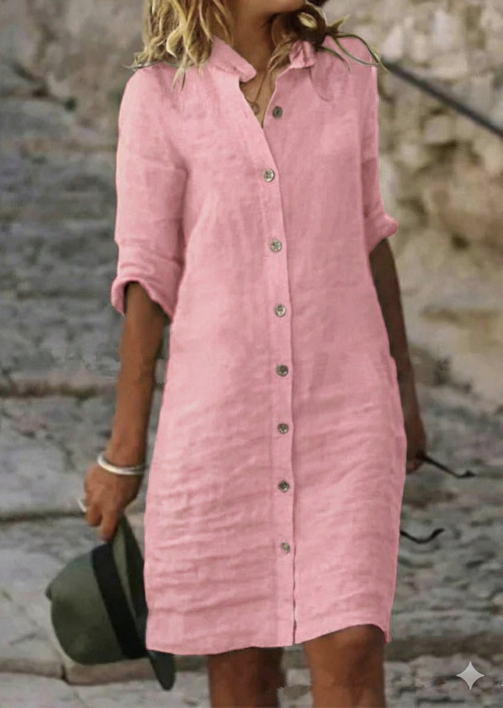 LumiNovi Button Front Shirt Dress Relaxed Fit Half Sleeve