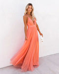 LumiNovi Women's Flowing Maxi Dress Lightweight Peach Casual