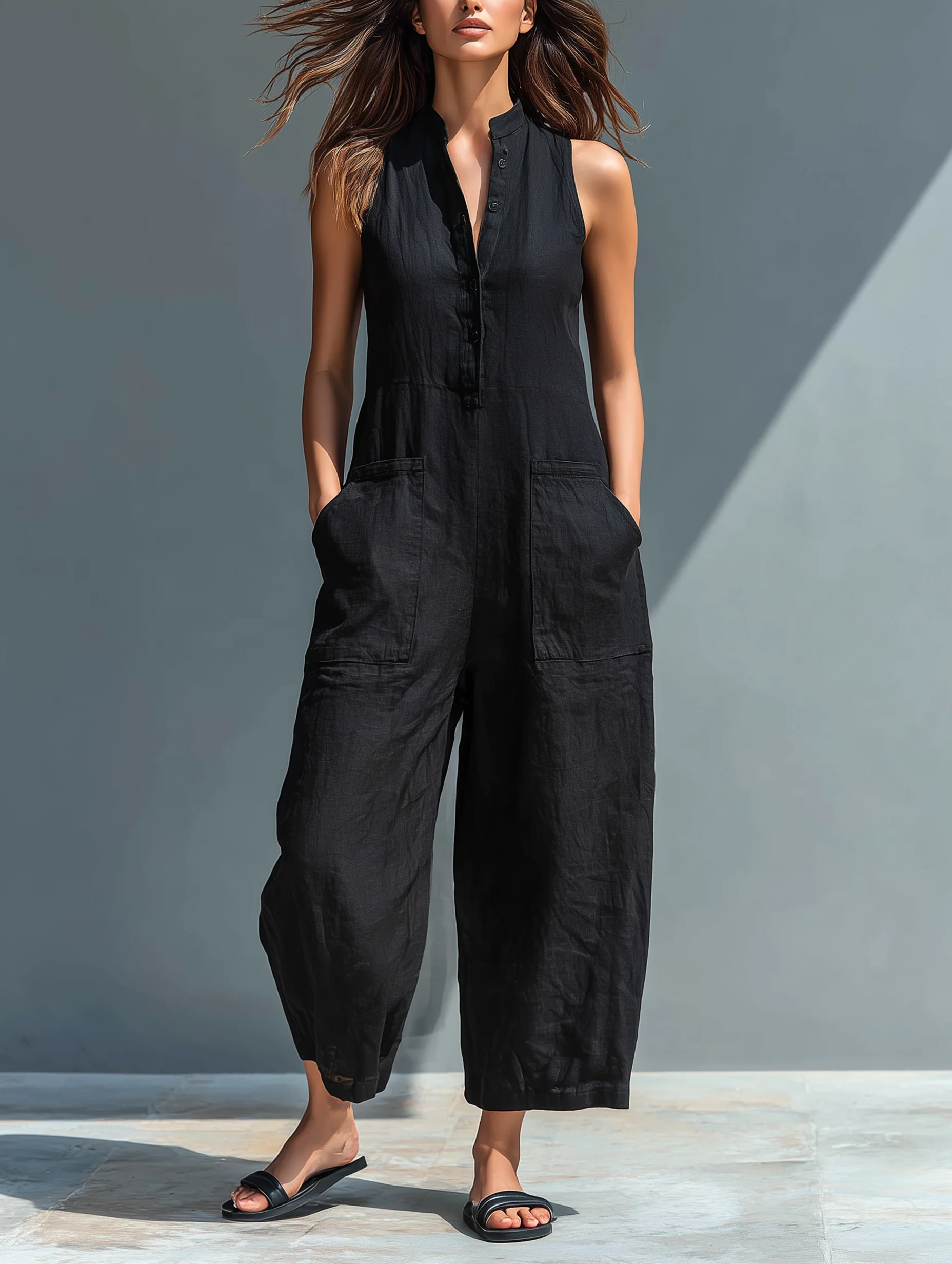 Haven Beck Viola Sleeveless Loose-fitting Jumpsuit in Black