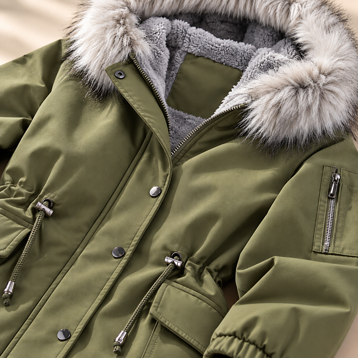 Unisex Jesse Bell Winter Line Parka Hooded Faux Fur