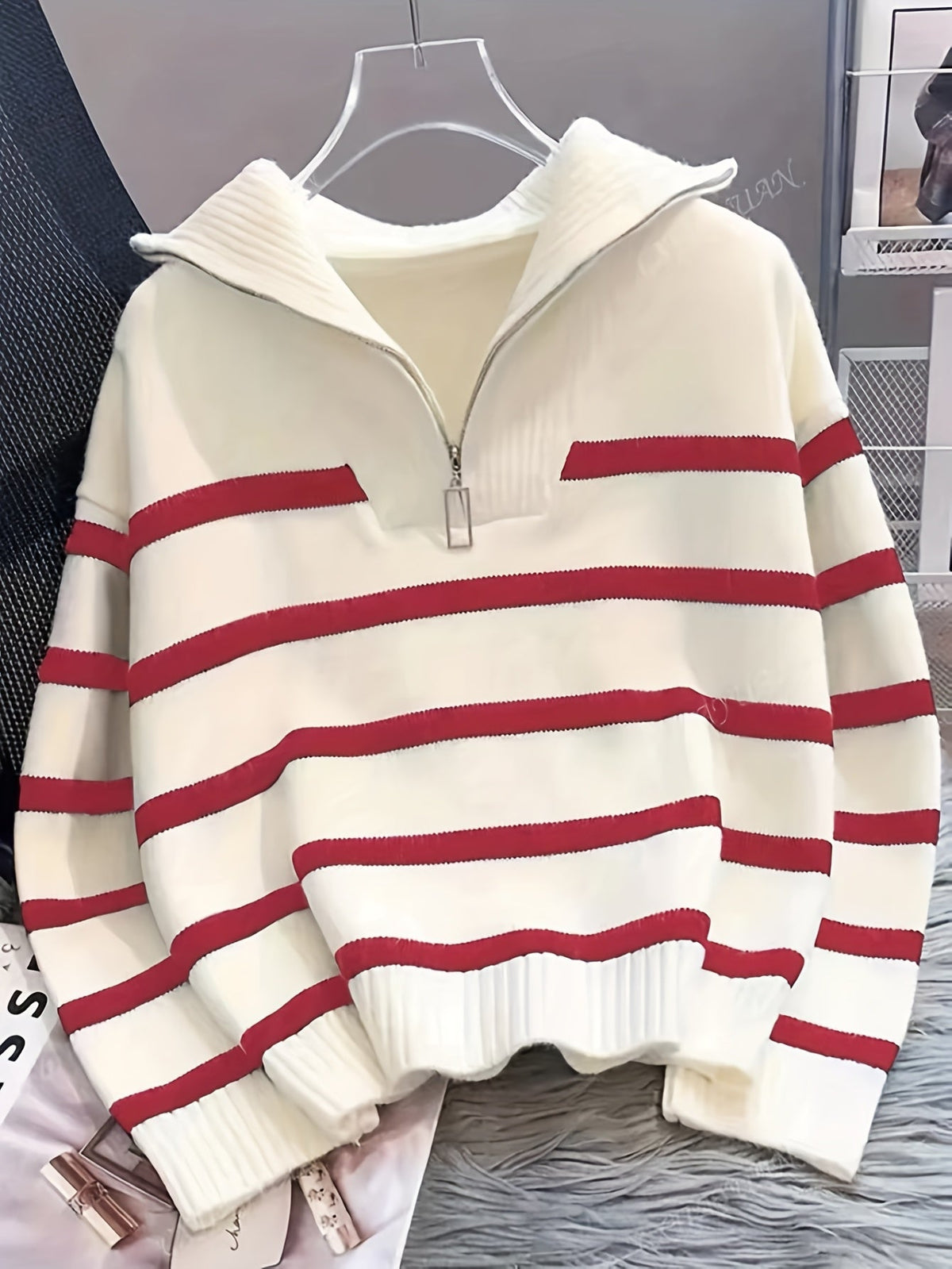 Harper & Wells Women's Sabina Striped Quarter Zip Sweater