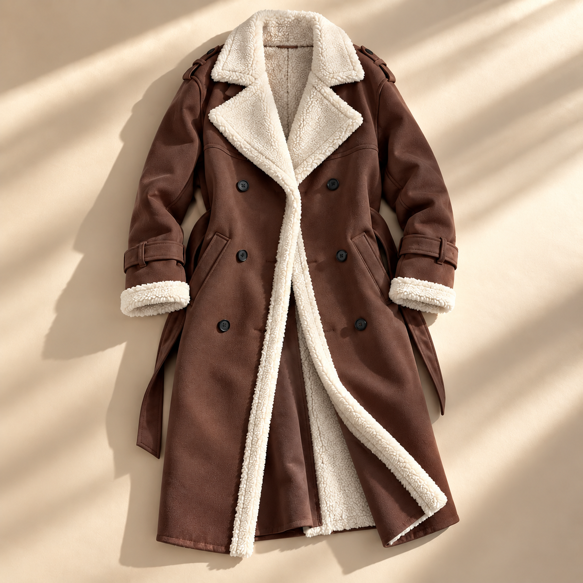 Unisex Frances Sherpa Trench Coat Faux Leather