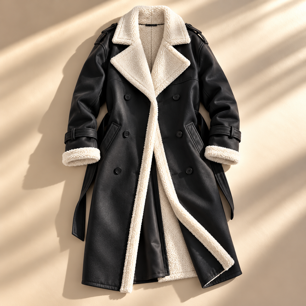 Unisex Frances Sherpa Trench Coat Faux Leather