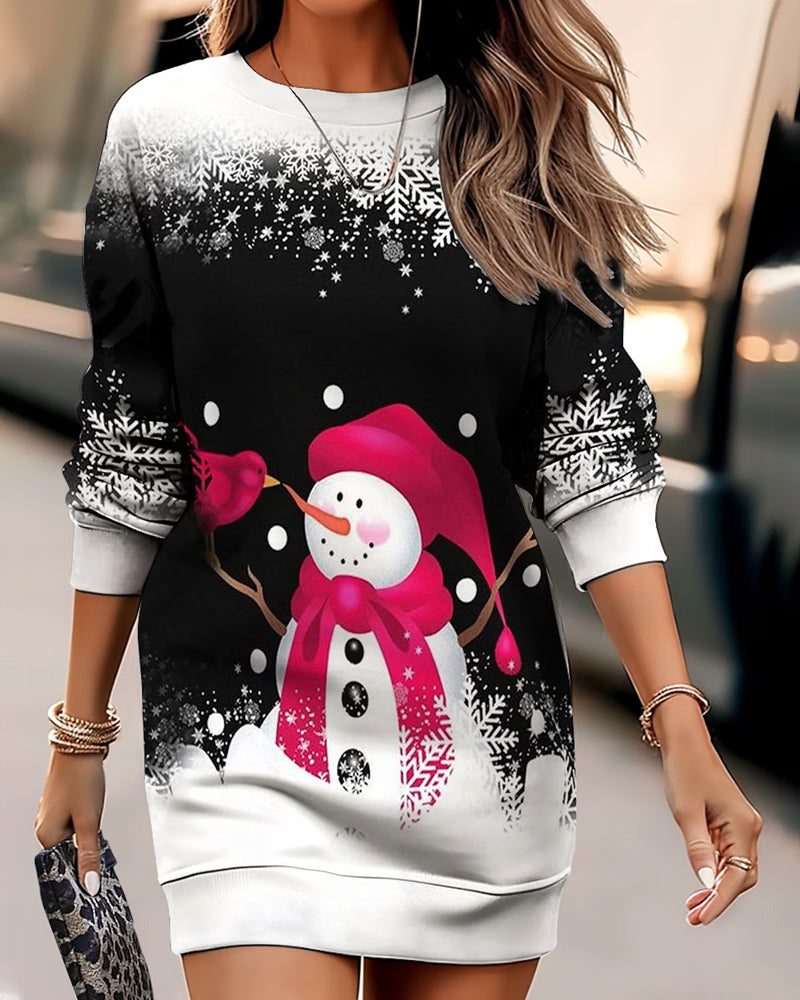 Women's Snowman Print Christmas Dress