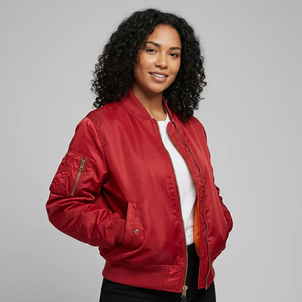 Women's Zip-Up Bomber Jacket with Pockets