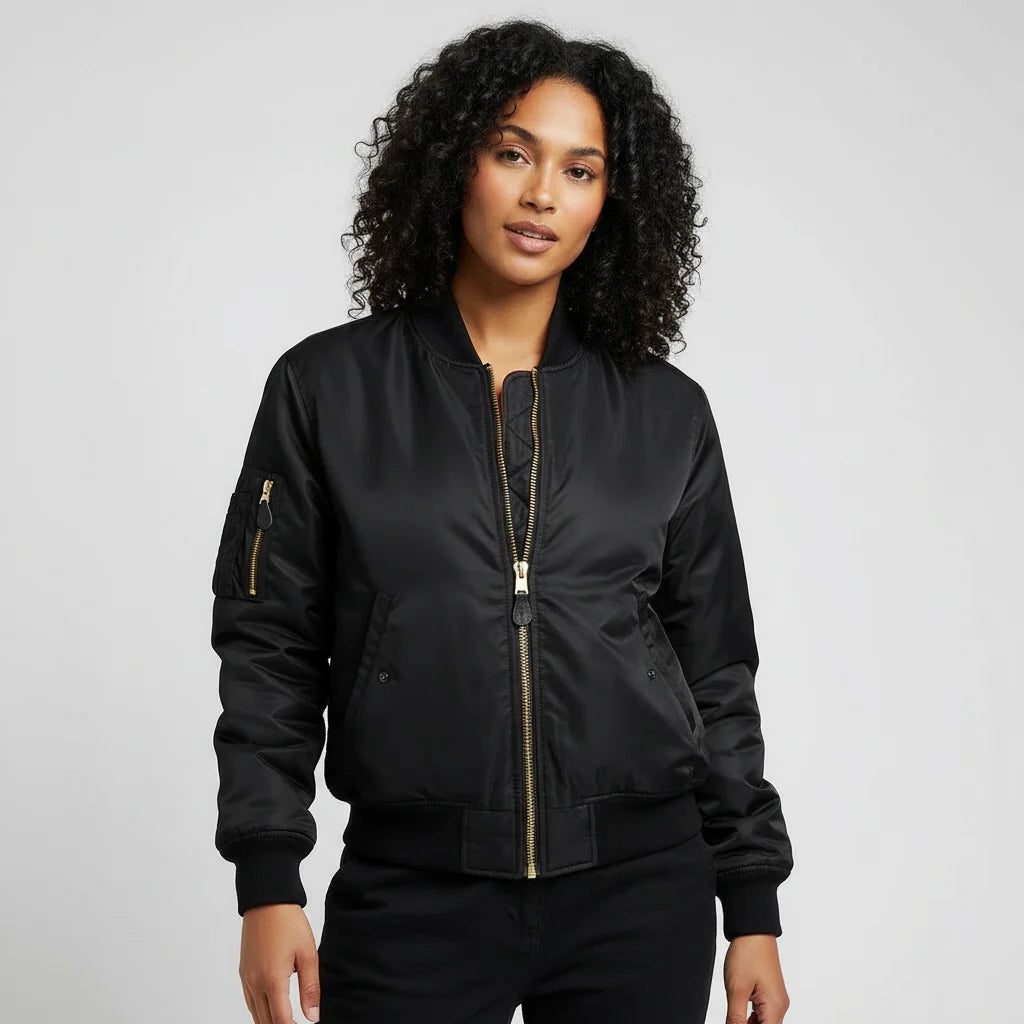 Women's Zip-Up Bomber Jacket with Pockets