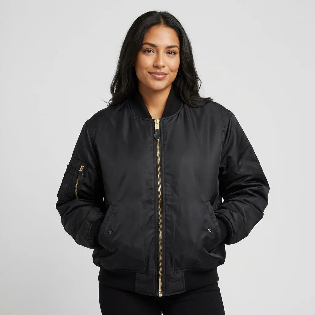 Women's Zip-Up Bomber Jacket with Pockets