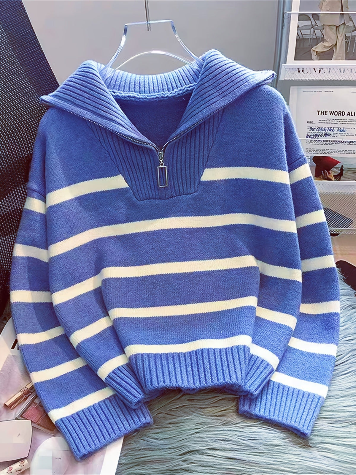Harper & Wells Women's Sabina Striped Quarter Zip Sweater