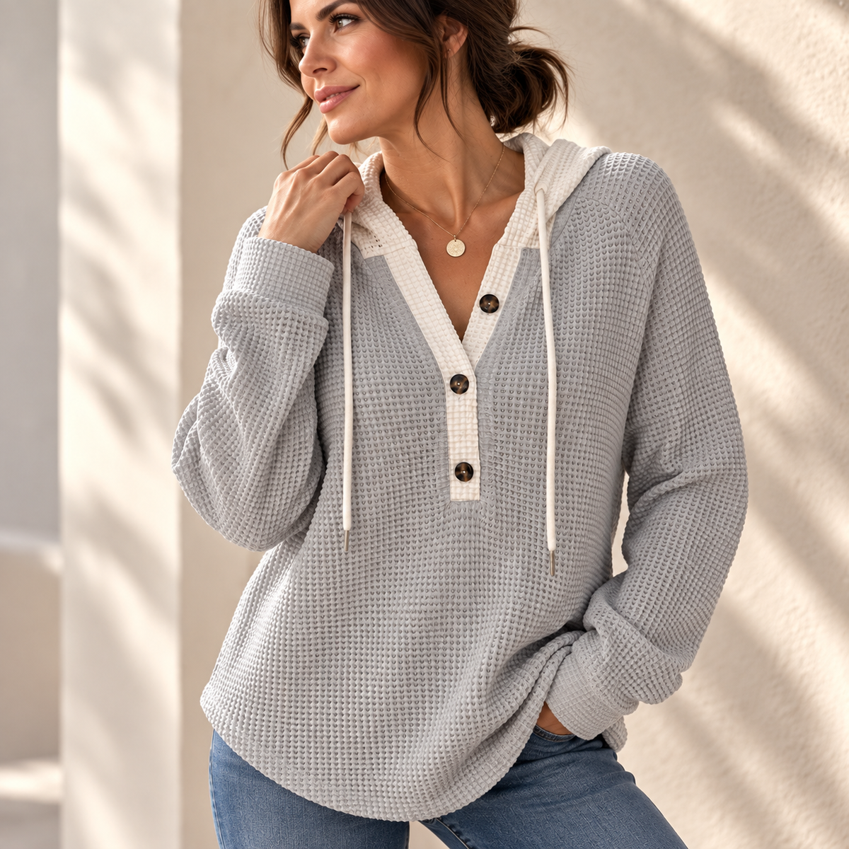 Unisex Jesse Bell Waffle Henley Knit