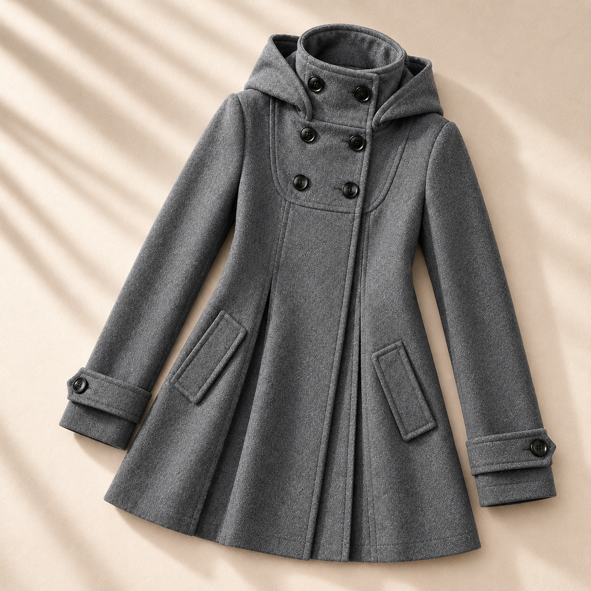 Women's Bella Hooded Swing Coat Double-Breasted Knee-Length