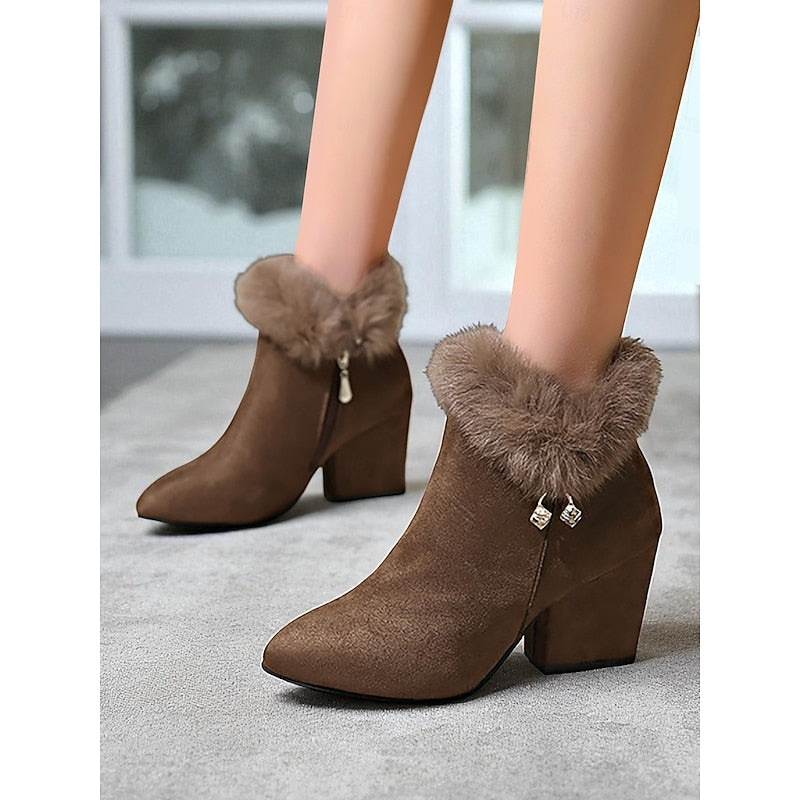 Harper & Wells Women's Claire Fur-Trimmed Block Heel Ankle Boots