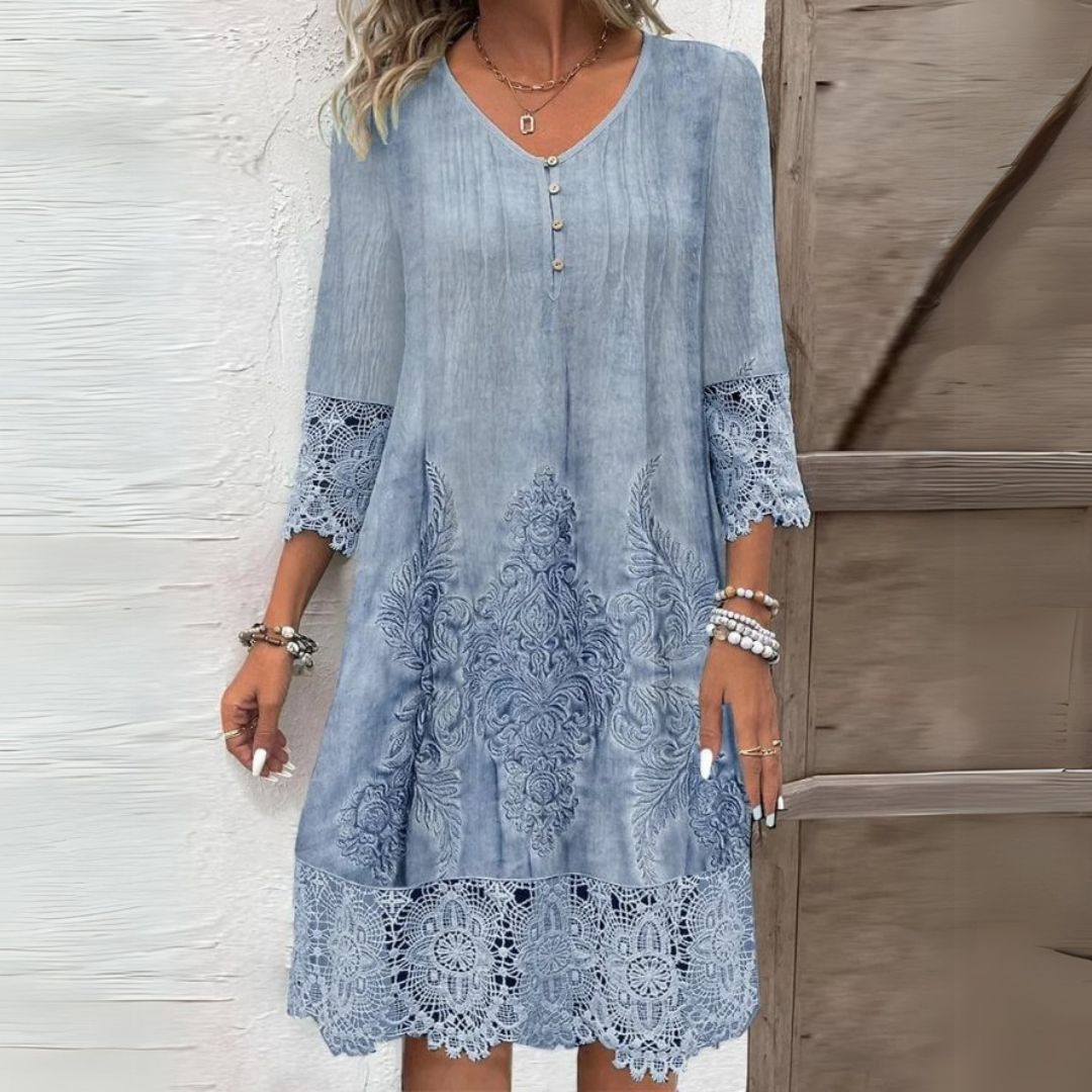 LumiNovi Embroidered Midi Dress with Breathable Figure-Skimming Fit