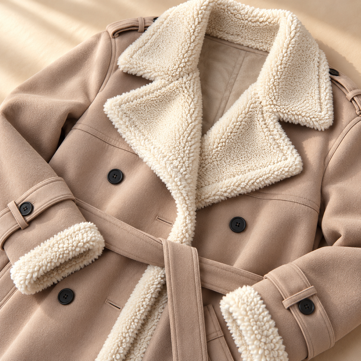 Unisex Frances Sherpa Trench Coat Faux Leather