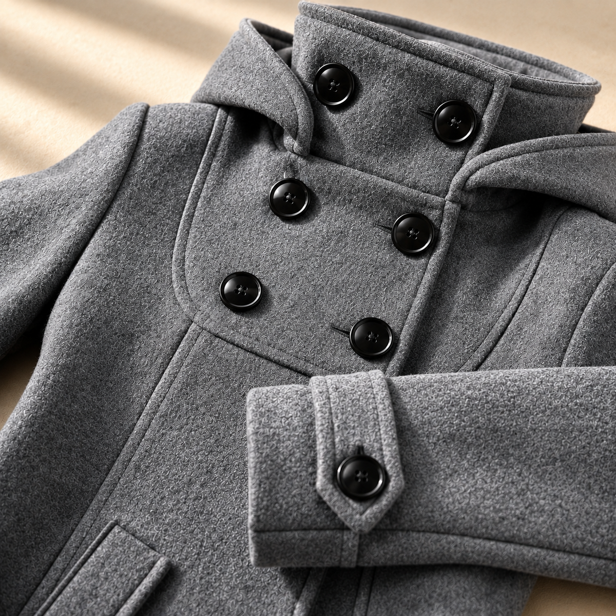 Women's Bella Hooded Swing Coat Double-Breasted Knee-Length