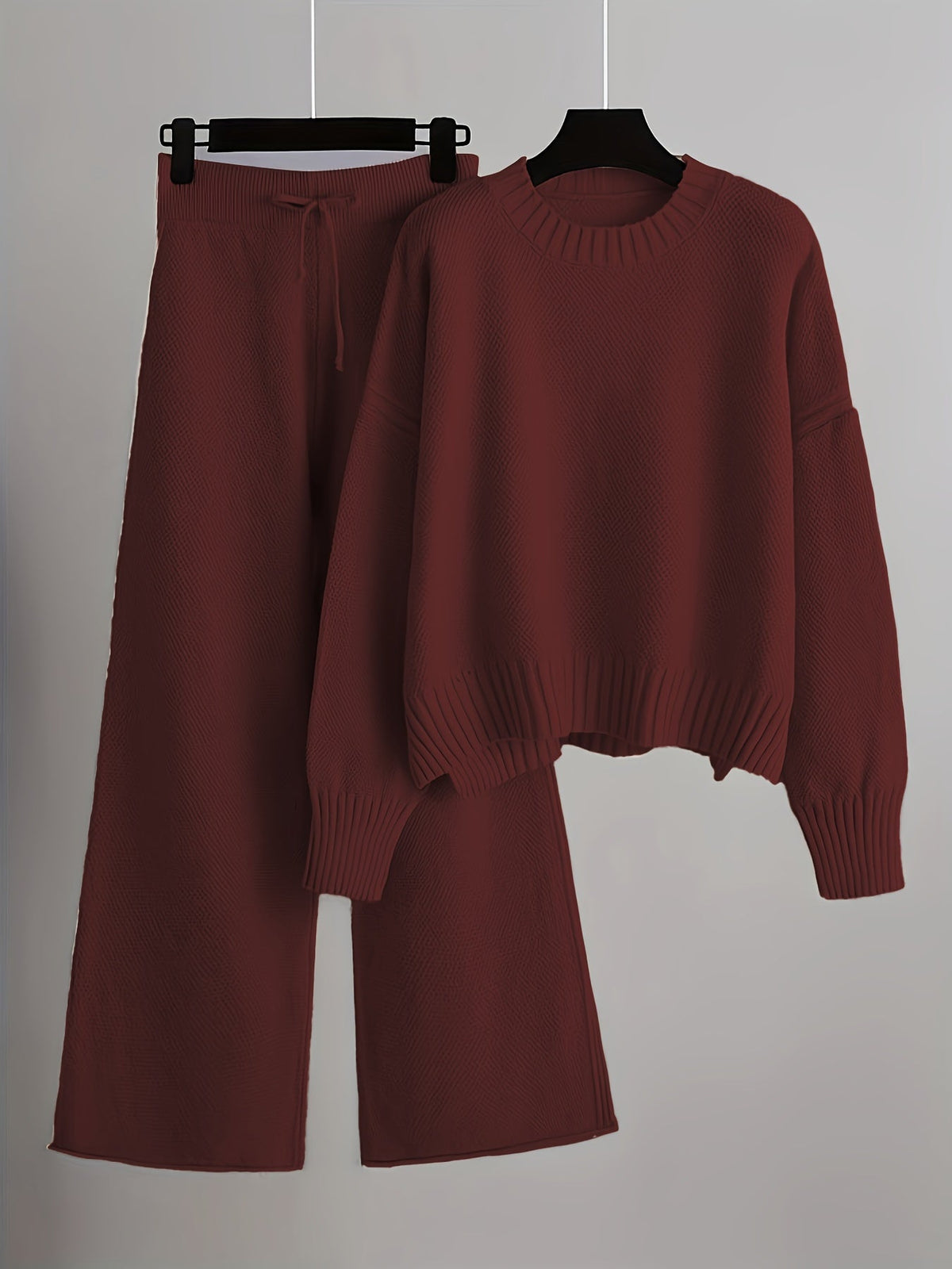 Women's Ribbed Sweater and Wide-Leg Knitted Pants Set