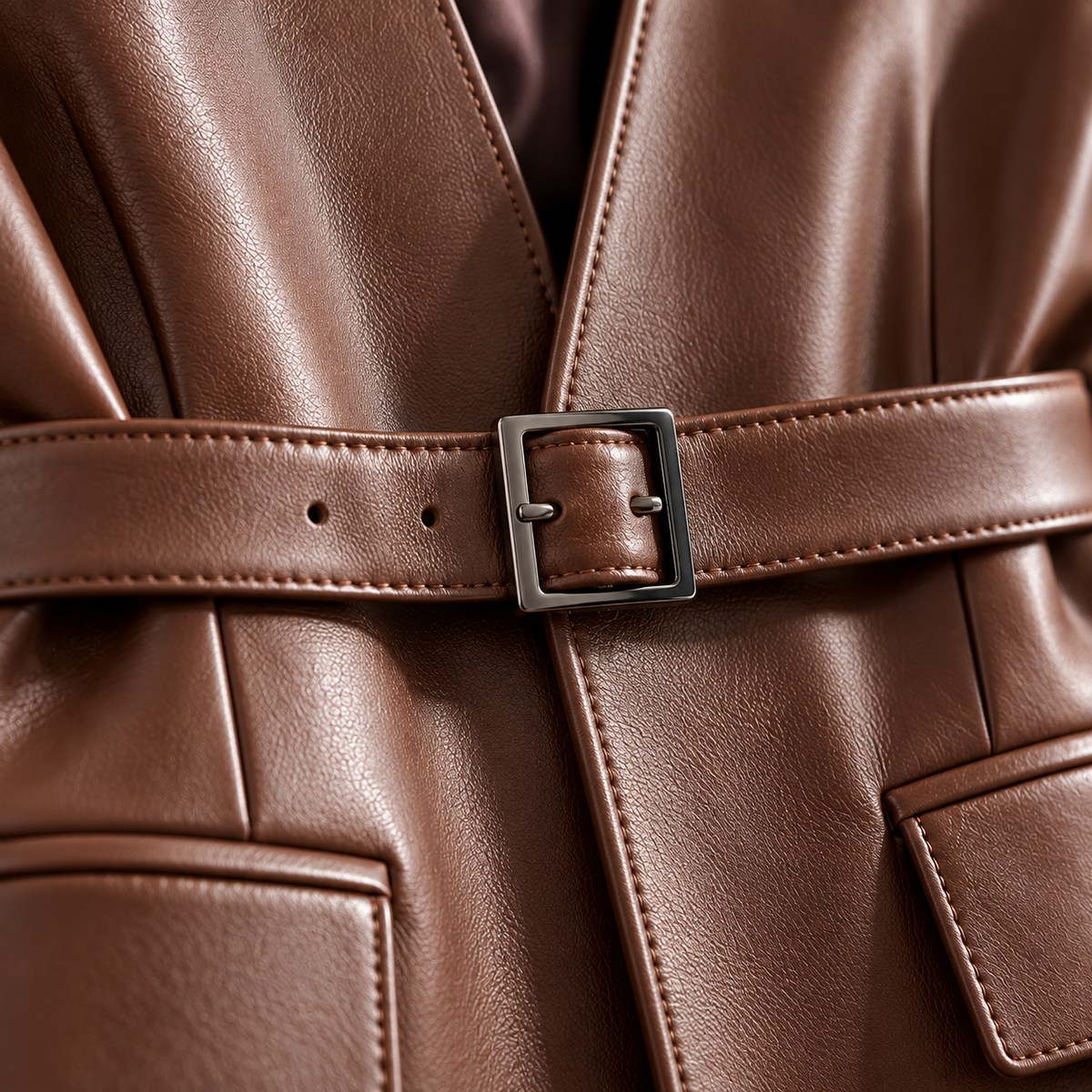 Unisex Francesca Belted Blazer Faux Leather
