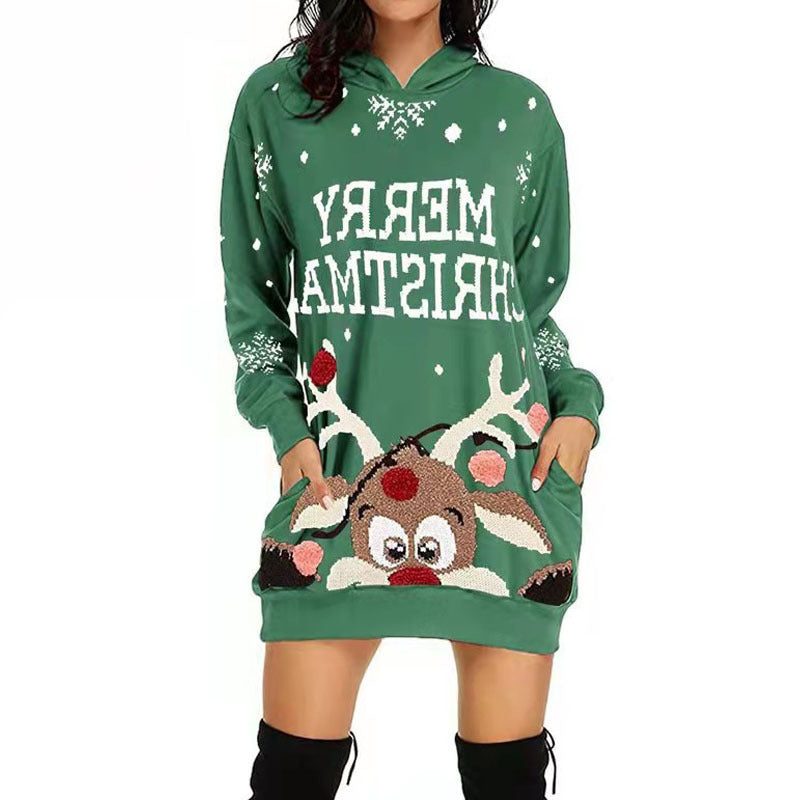 Women's Christmas Reindeer Hoodie Dress