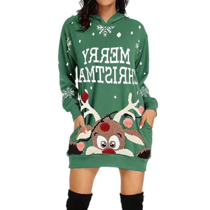 Women's Christmas Reindeer Hoodie Dress