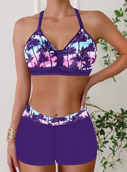 The Hills Nashville Women's 2-Piece Halter Bikini Swimsuit Tropical Print