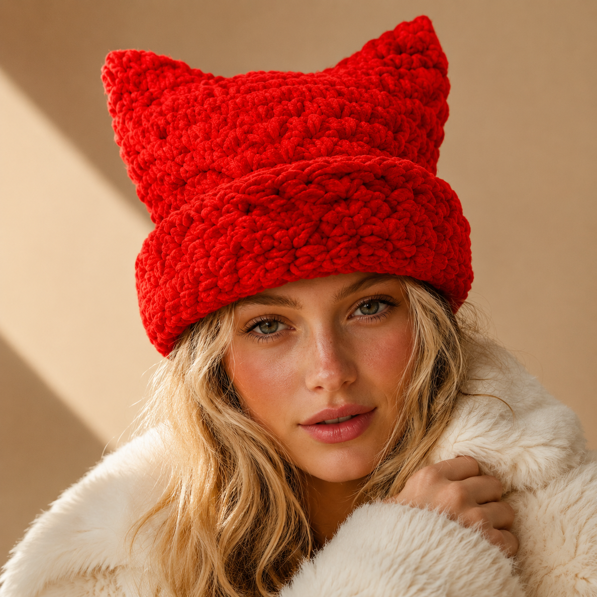 Haven Beck Unisex Cleo Cat-Ear Beanie Knit Chunky