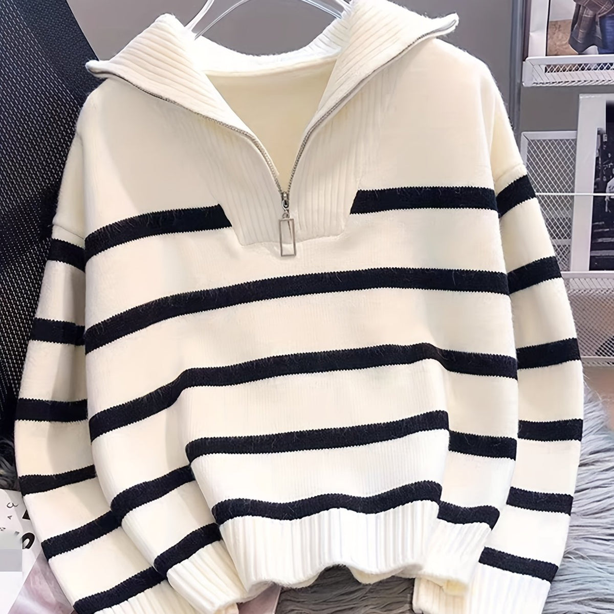 Harper & Wells Women's Sabina Striped Quarter Zip Sweater