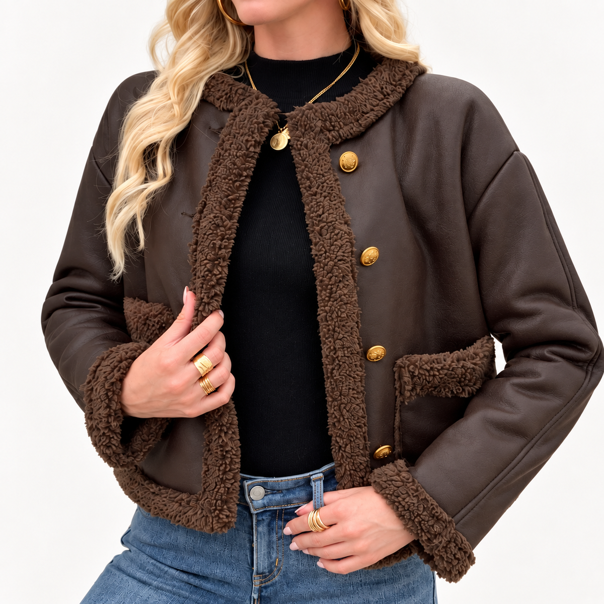 Women's Mia Faux Leather Shearling Trim Jacket