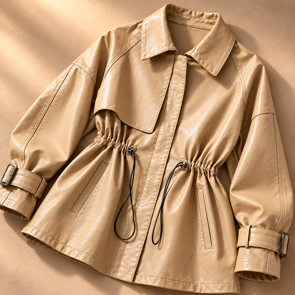 Unisex Francesca Short Trench Coat Faux Leather