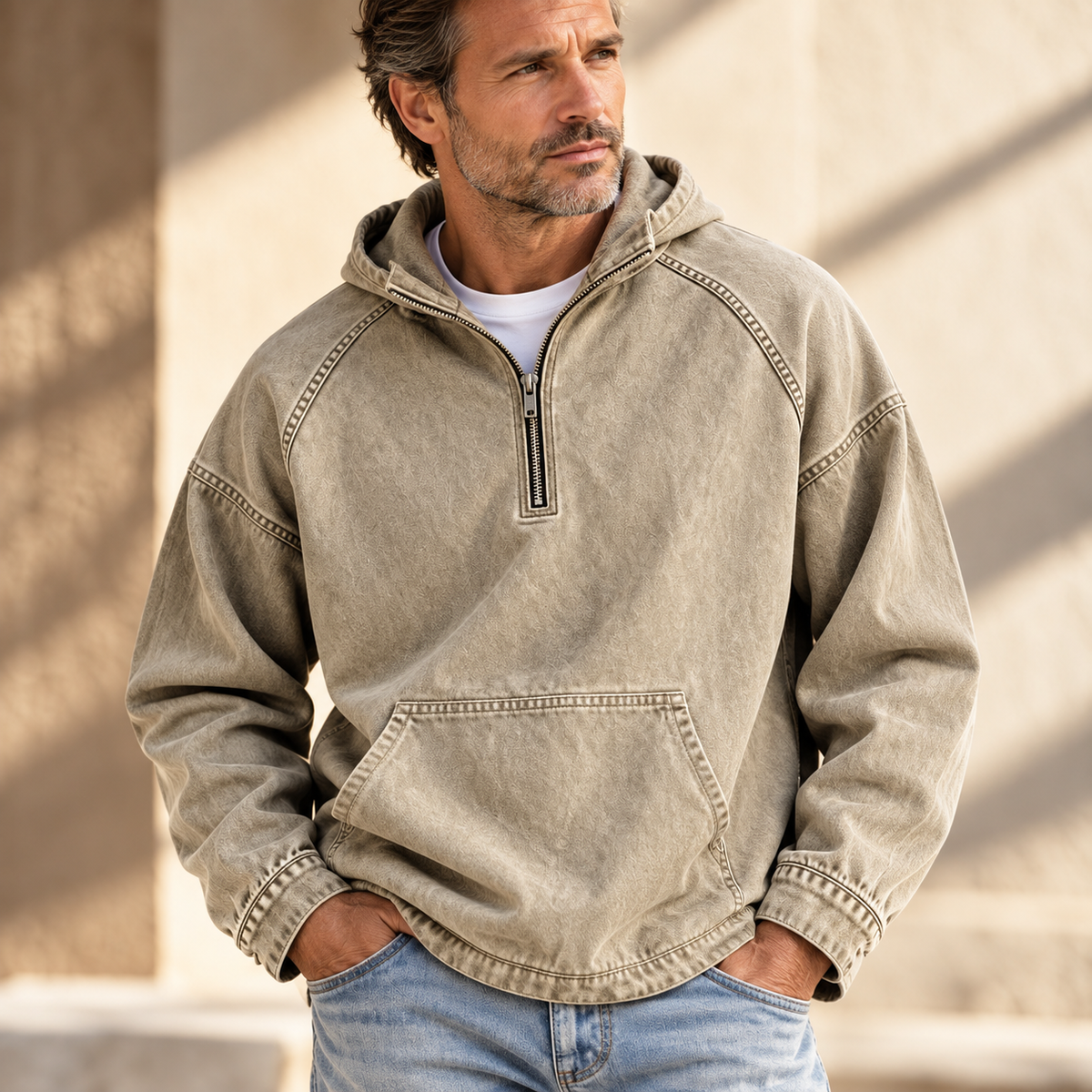 Men's Jacob Washed Zip Hoodie Kangaroo Pocket