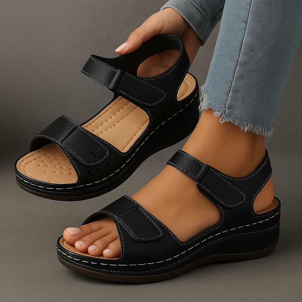LumiNovi Orthopedic Wedge Sandals with Contoured Footbed and Adjustable Strap