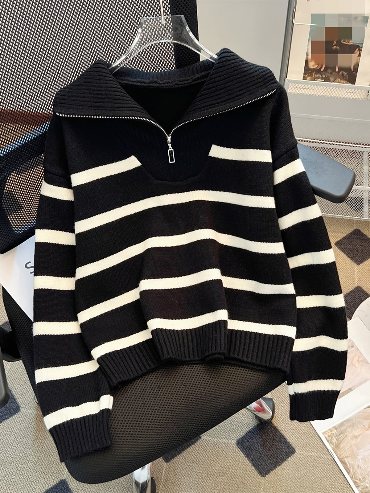 Harper & Wells Women's Sabina Striped Quarter Zip Sweater