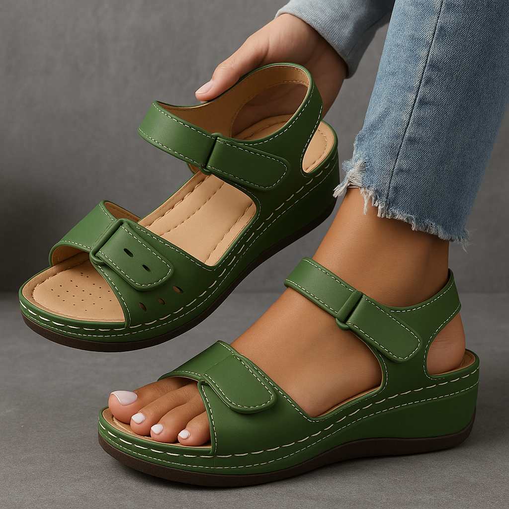 LumiNovi Orthopedic Wedge Sandals with Contoured Footbed and Adjustable Strap