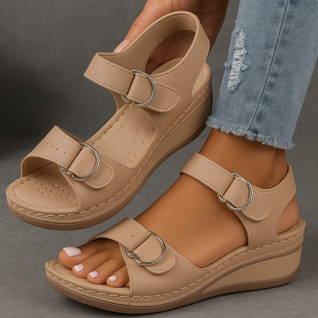 LumiNovi Orthopedic Wedge Sandals with Contoured Footbed and Adjustable Strap