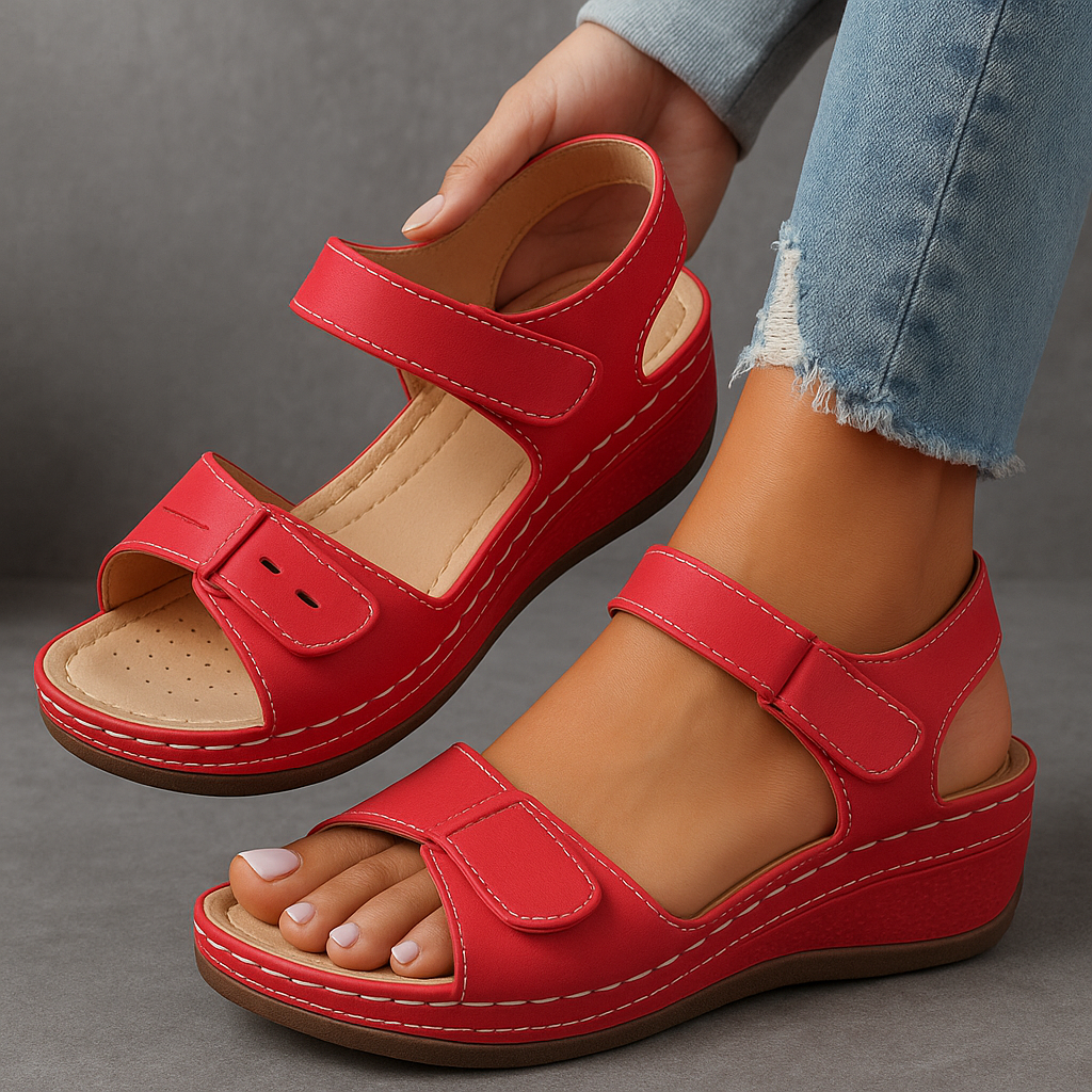 LumiNovi Orthopedic Wedge Sandals with Contoured Footbed and Adjustable Strap