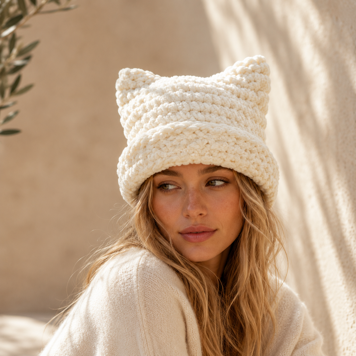 Haven Beck Unisex Cleo Cat-Ear Beanie Knit Chunky