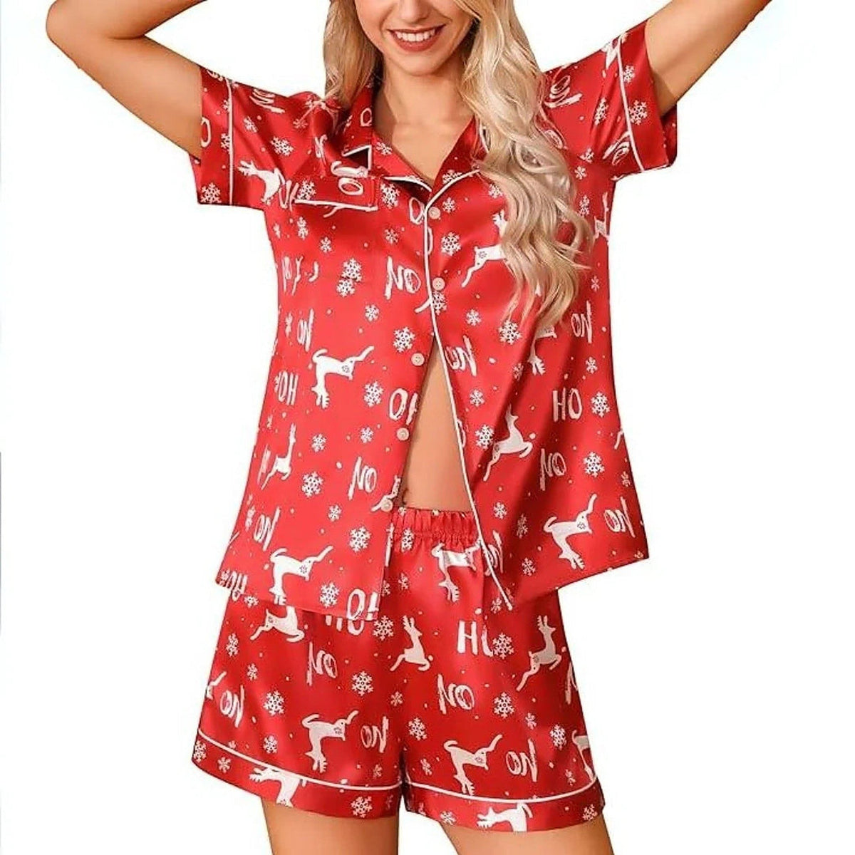 Women's Christmas Pajama Set with Short Sleeves