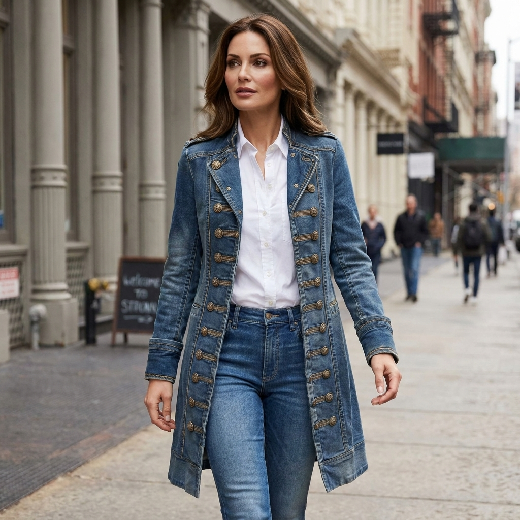 Haven Beck Women's Vivienne Denim Trench Coat Double Breasted