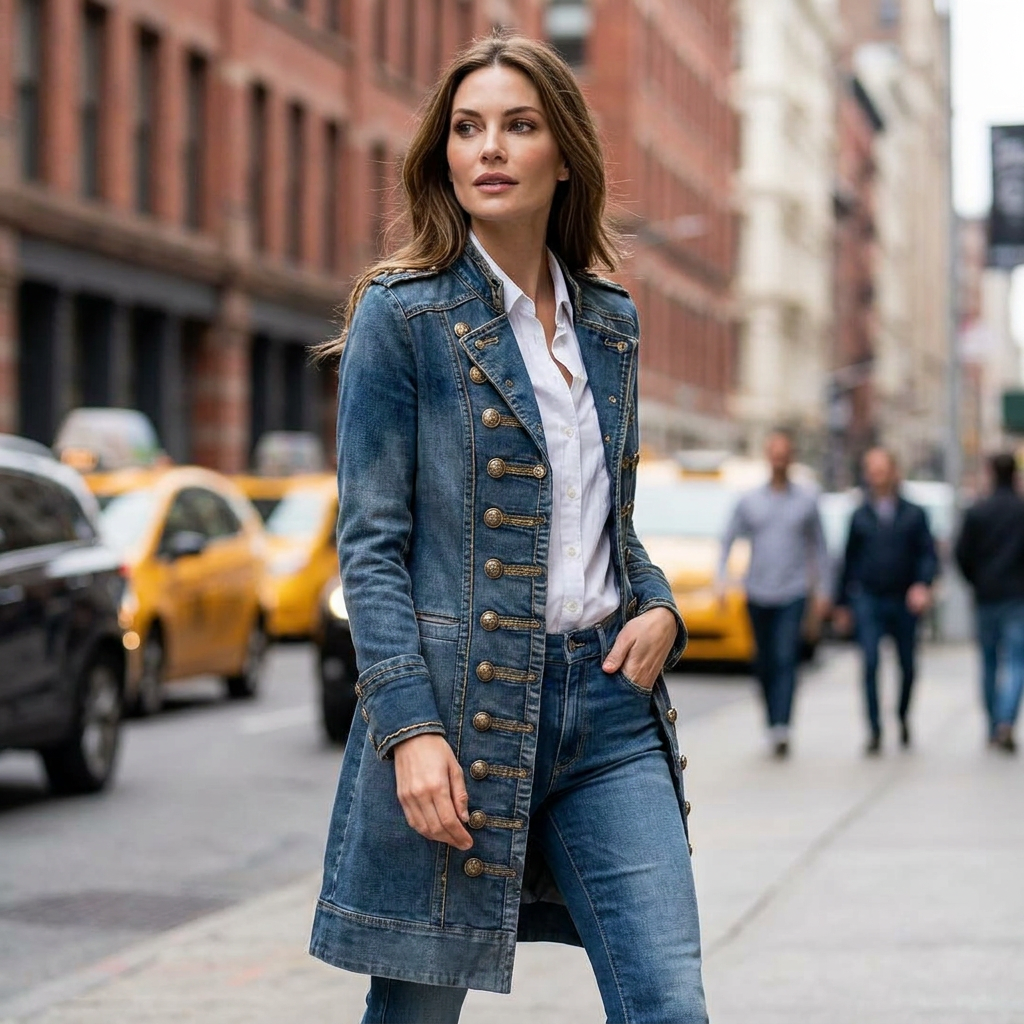 Haven Beck Women's Vivienne Denim Trench Coat Double Breasted