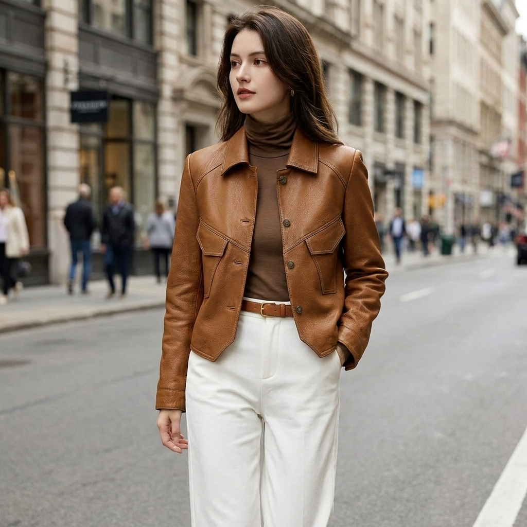 Women's Monacco Button Front Cropped Faux Leather Jacket