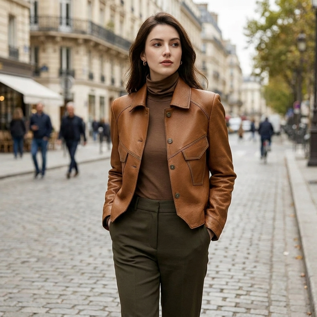 Women's Monacco Button Front Cropped Faux Leather Jacket