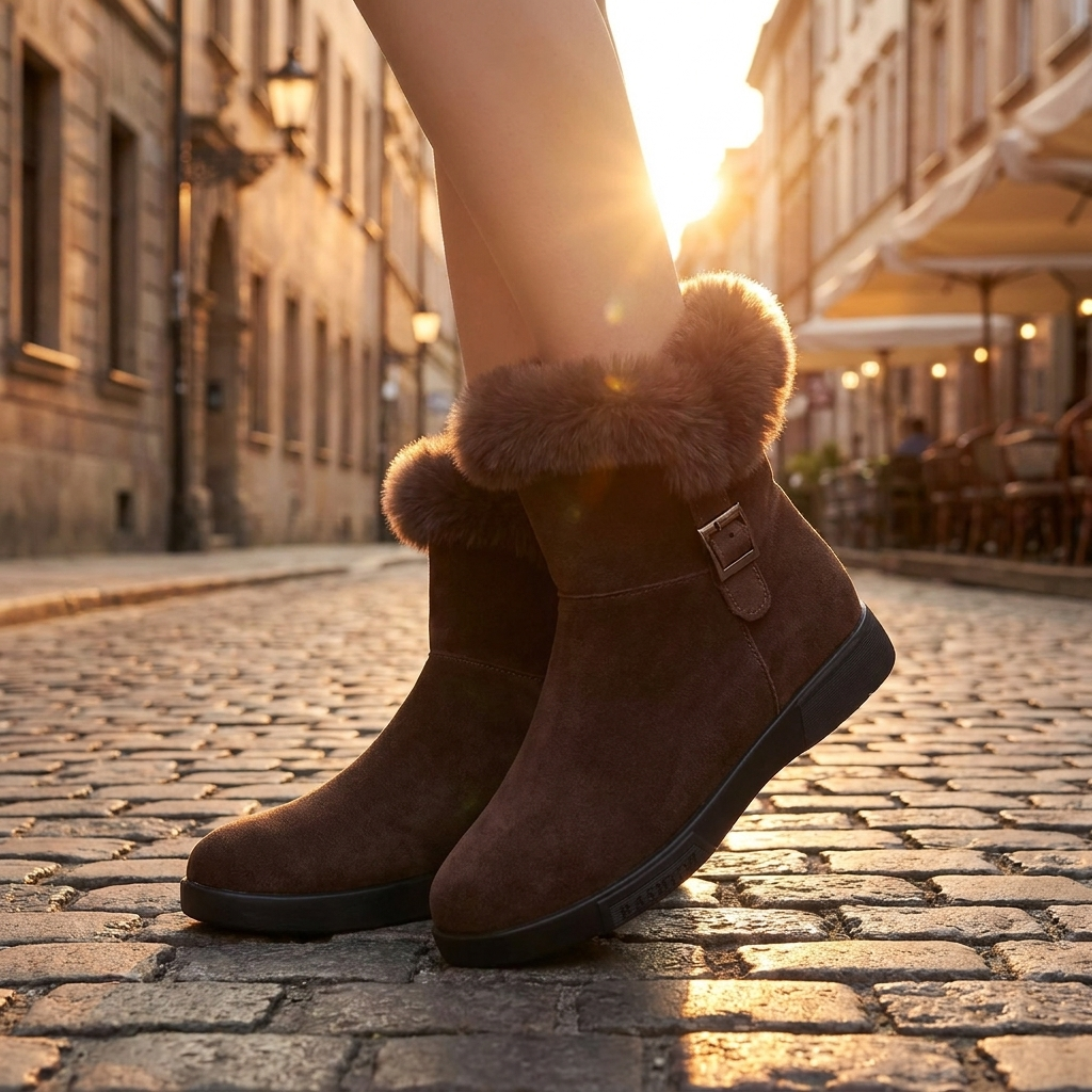 Haven Beck Women's Daphne Fur Ankle Boots Side Buckle
