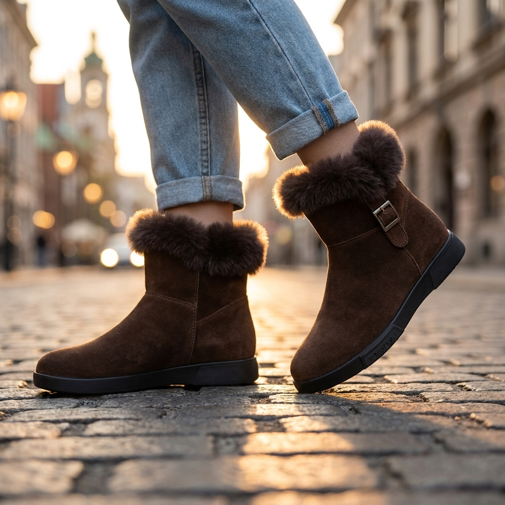 Haven Beck Women's Daphne Fur Ankle Boots Side Buckle