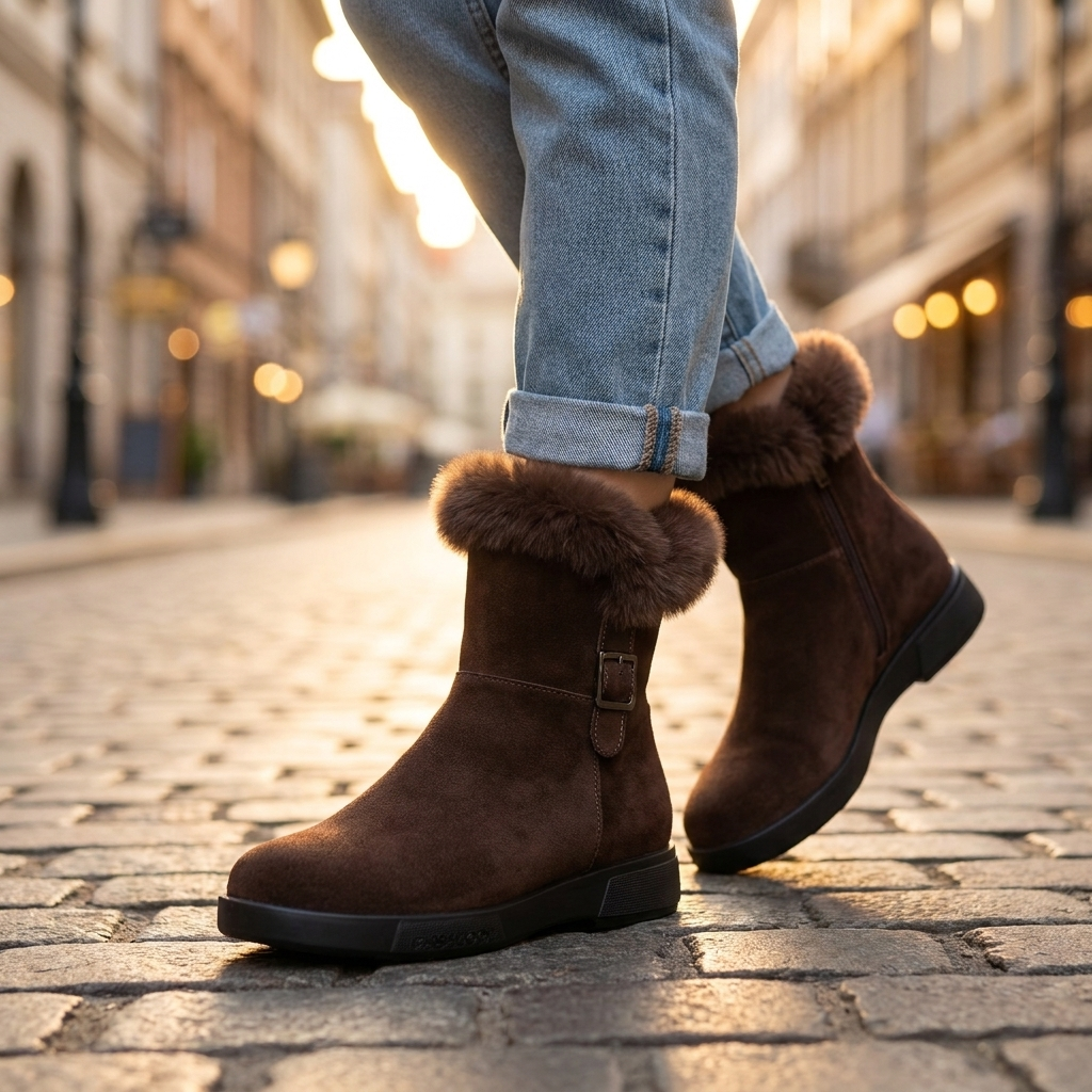 Haven Beck Women's Daphne Fur Ankle Boots Side Buckle