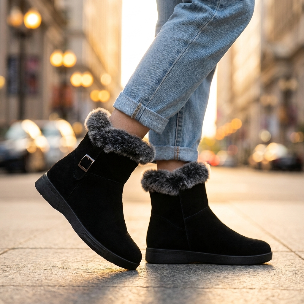 Haven Beck Women's Daphne Fur Ankle Boots Side Buckle