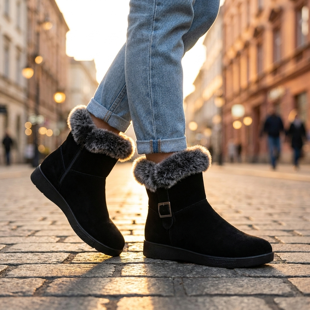 Haven Beck Women's Daphne Fur Ankle Boots Side Buckle