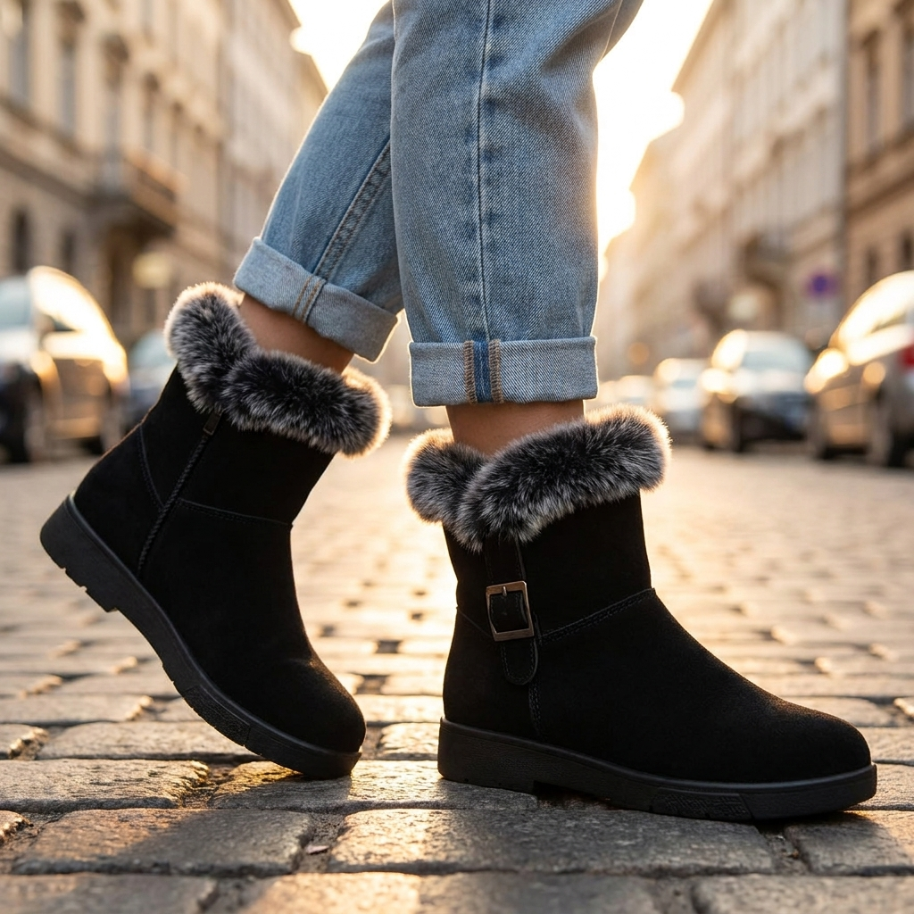 Haven Beck Women's Daphne Fur Ankle Boots Side Buckle