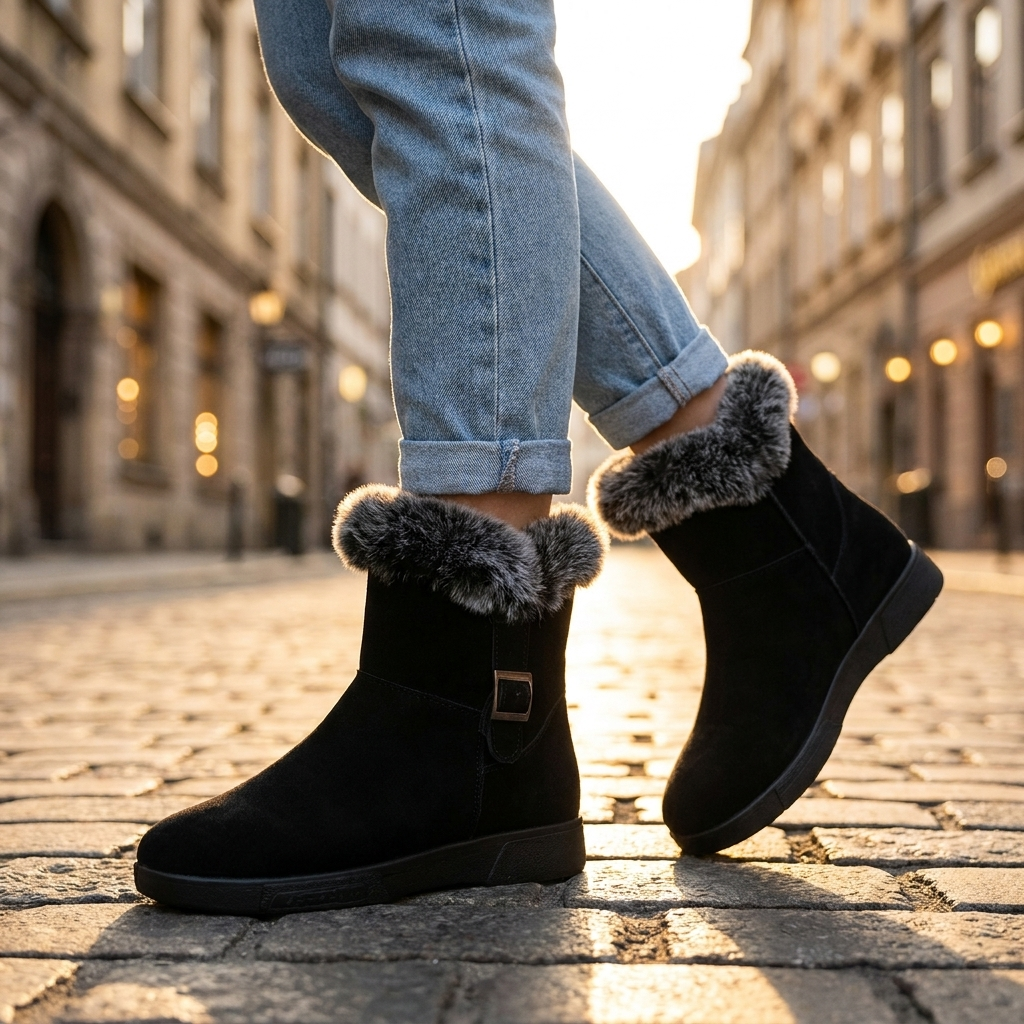 Haven Beck Women's Daphne Fur Ankle Boots Side Buckle