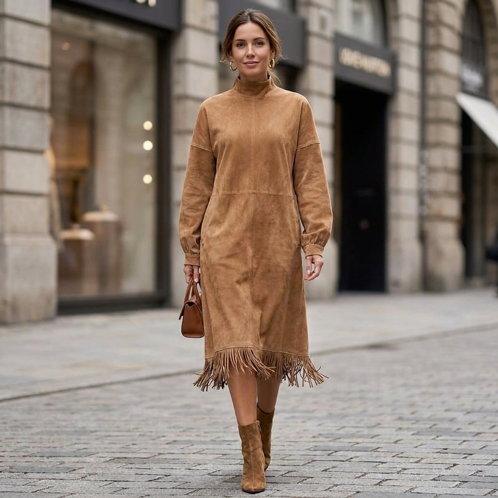 Women's Eliana Tassel Mock Neck Dress Fringe Hem